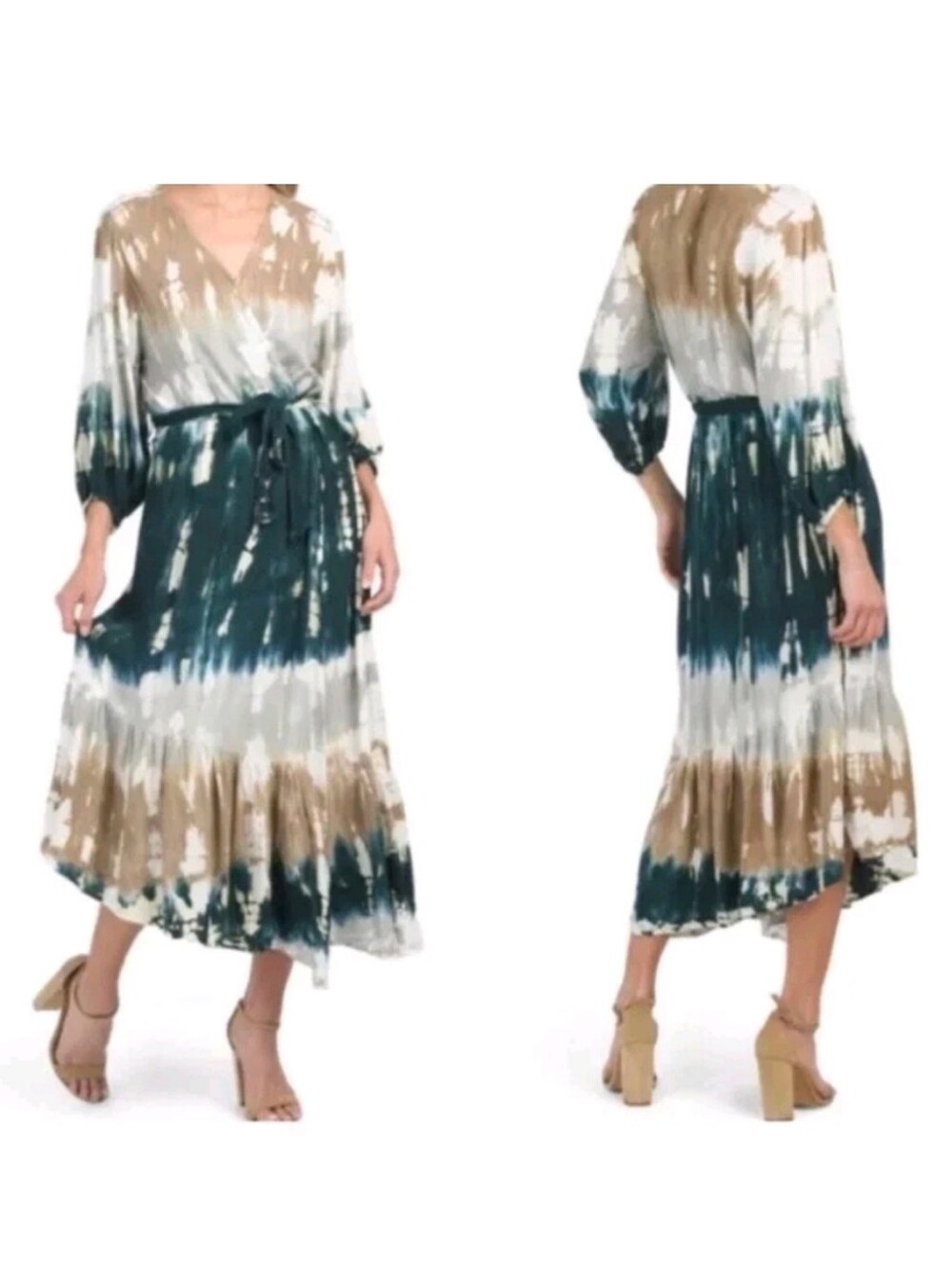 Young Fabulous & Broke Jillian Tie Dye Asymmetrical Wrap Boho Midi-Dress, M - Picture 10 of 10